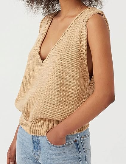 Women's V Neck Sleeveless Knit Pullover Sweater Vest Casual Cami Tank Top
