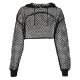 Women's Mesh Fishnet Long Sleeve Hoodie Drawstring Pullover Hoodie Cutout Long Sleeve Cropped Sweatshirt