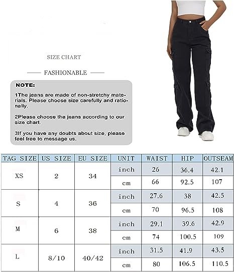 Women's High Waist Cargo Jeans Flap Pocket Baggy Cargo Pants  Wide Leg Denim Jeans.