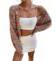 Women's Color Block Long Sleeve Open Front Cardigan Sweater Knit Crop Top