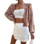 Women's Color Block Long Sleeve Open Front Cardigan Sweater Knit Crop Top