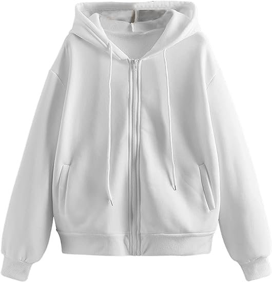 Women's Long Sleeve Zip Up Pockets Drawstring Jacket Hoodie Sweatshirt Top
